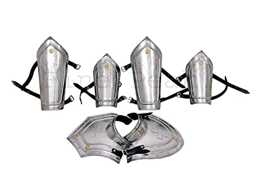 Fine Peak Mittelalterliches Eisenstahl-Gorget ~ Armschützer Armschienen-Set ~ Beinschienen Wächter Set Ritterrüstung Mittelalter Rüstung Kreuzritter Kostüm Ritterhelm Schulterpanzer von Fine Peak