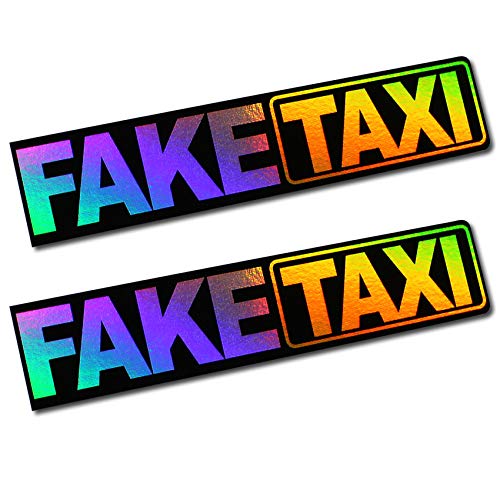 2 x Aufkleber Faketaxi 13x2,7cm Funsticker Fake Taxi Driver Fun Aufkleber Hologramm Oilslick Sticker für Auto Motorrad Bus Wohnwagen Kfz Zubehör R103 (Hologramm) von Finest Folia