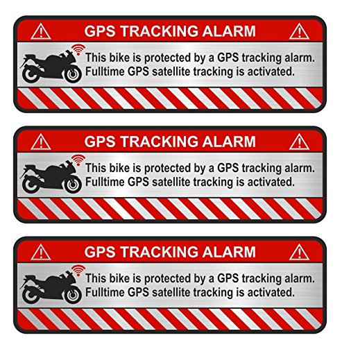 3x GPS Aufkleber Fahrrad" Motorrad" Auto" -Finest Folia Alarm Warnung Anti Diebstahl Sticker Tracker gesichert R056 (Aluminium Schliff Silber, Motorrad) von Finest Folia