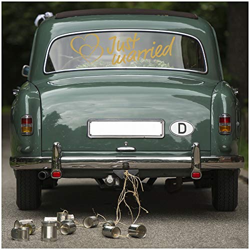 Aufkleber Folie Just Married für Hochzeitsauto Autoaufkleber Heck Wandaufkleber Wandtattoo Hochzeit Trauung Heiraten Sticker Selbstklebend Dekoration (Gold, KX055 Just Married 1) von Finest Folia