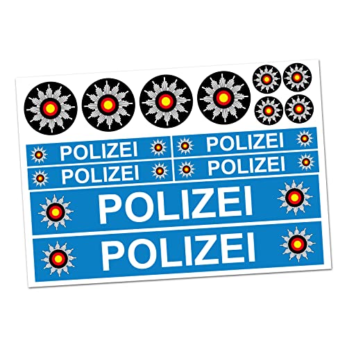 6 x Polizei Aufkleber Sticker für Auto Boot Caravan Bus Bike Fahrrad Dreirad Rutschauto Spielauto Modellbau Helm RC Car Plakette (R023 Blau) von Finest Folia