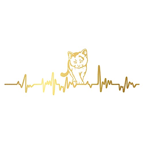 Aufkleber Herzschlag Tiere Breite 27cm Lifeline Heartbeat Deko Sticker Selbstklebend für Auto Kühlschrank Laptop Autoaufkleber K150 (Gold, 17 Katze) von Finest Folia