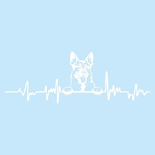 Aufkleber Herzschlag Tiere Breite 27cm Lifeline Heartbeat Deko Sticker Selbstklebend für Auto Kühlschrank Laptop Autoaufkleber K150 (Weiß Glanz, 04 Schäferhund) von Finest Folia