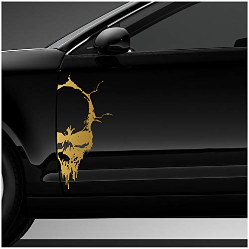 Skull Totenkopf Aufkleber Sticker Dekor Folie Autoaufkleber Tattoo für Auto LKW Wohnwagen K079 (Gold, 28x13 cm) von Finest Folia