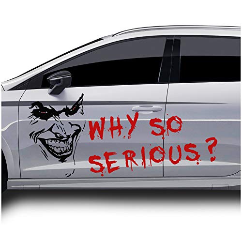 Joker Aufkleber 67x50cm Why so serious Schriftzug Spruch Fahrzeug Dekor Folie für Auto Bus Wohnwagen Kfz Zubehör Autoaufkleber Clown Humor (Schwarz Glanz, KX011+KX012 Joker mit Schriftzug) von Finest Folia