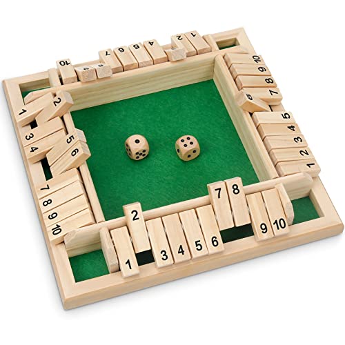 Würfelspiele Shut The Box Spiel ab 4 Jahre Four Sided Flop Würfelbrett & 2 Holzwürfel, Klassisches Würfelkönig Familien-Partyspiel für 1 bis 4 Spieler von Demacia