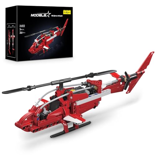 Finger Rock Technik Hubschrauber Helikopter Klemmbausteine, 266 Teile Flugzeug-Modelle Geschenk für Jungen und Mädchen ab 6 Jahre von Finger Rock