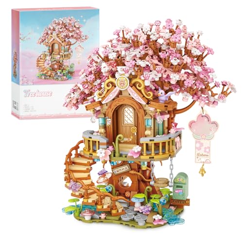 Finger Rock Kirschblüten Baumhaus Mini Klemmbausteine, 1149 Teile Garten Haus, Blumen Bonsai Deko Modell, Creative Geschenk für Erwachsene oder Jugendliche von Finger Rock