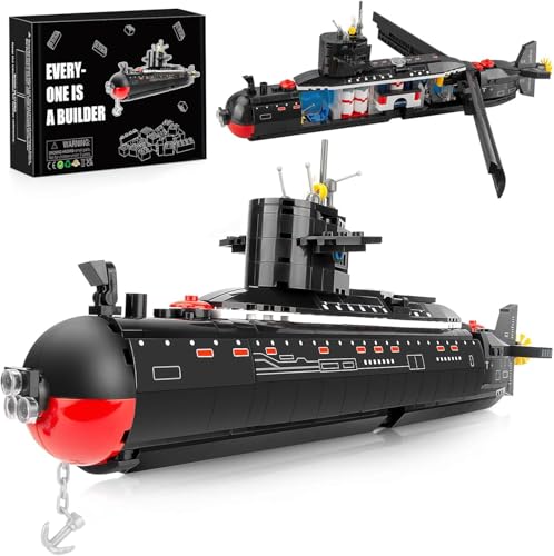 Finger Rock Submarine U-Boot Klemmbausteine Set, 519 Teile 39cm Lang Atom Submarine Modellbausatz, Militär Schiff City Geschenk ab Erwachsene und Jugendliche von Finger Rock