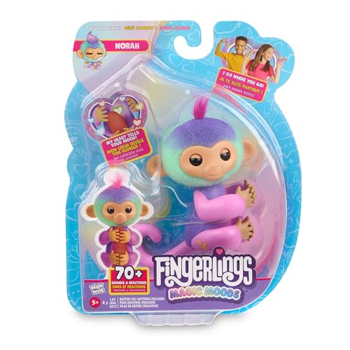 Fingerlings 3181 Magic Interactive Baby Monkey, Norah (Blaugrün & Lila), erzählt Glück und Stimmung, 70+ Geräusche & Reaktionen (Alter 5), Rosa von Fingerlings