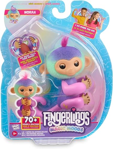 Fingerlings 3181 Magic Interactive Baby Monkey, Norah (Blaugrün & Lila), erzählt Glück und Stimmung, 70+ Geräusche & Reaktionen (Alter 5), Rosa von Fingerlings