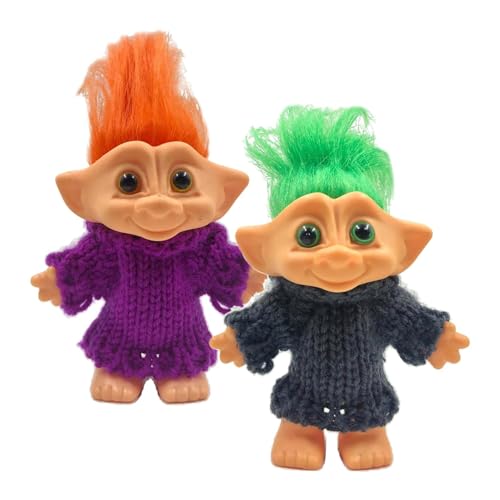 Finlon 2X Troll-Puppen mit farbigem Haar – Lucky Little Guy-Figuren, 10 cm, Geschenk für das Puppenhaus von Finlon