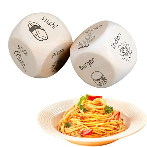 Finyoffiy 2pcs Lebensmittel Entscheider Food Decision Dice Hölzerne Datums- und Nachtwürfel Langlebiger Lustiger Dinner Decider Würfel Für Köche, Feinschmecker (2pcs) von Finyoffiy