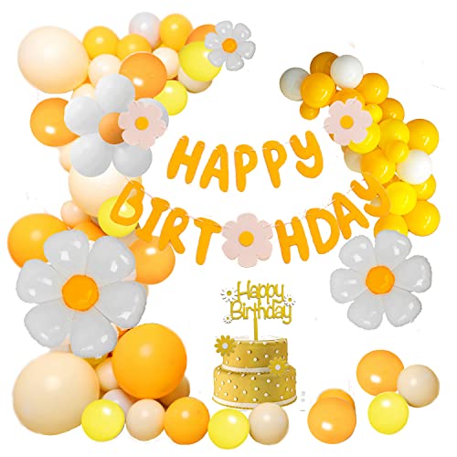 129 Stück Gänseblümchen Ballon Bogen Girlande Kit Gänseblümchen Party Dekorationen Weiß Gelb Orange Boho Ballon Girlande Gänseblümchen Blume Happy Birthday Banner für Gänseblümchen Thema Hochzeit von Finypa