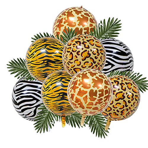 22 Zoll Große Tierdruck Folien Ballons Dschungel Luftballons 4D Wild Mylar Ballon Zebrastreifen Liner Gepard Aluminium Ballon für Dschungel Thema Baby Shower Geburtstag, 8 Stücke Animal Print Ballons von Finypa