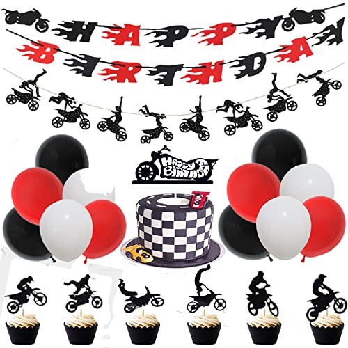 60 Stück Dirt Bike Geburtstag Dekoration Dirt Bike Party Supplies Banner Kuchen Cupcake Topper für Motocross Thema Geburtstag Party Mann oder Junge Reitzimmer Wanddekoration Motorrad Geburtstag von Finypa