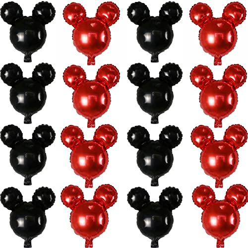 Finypa 16 Pcs Maus Geburtstag Ballons, schwarze rote Maus Kopf Folie Ballons, 18'' schwarze rote Folie Ballons, Maus Mylar Ballons für 1st Geburtstag Baby Dusche Geschlecht offenbaren Gefälligkeiten von Finypa