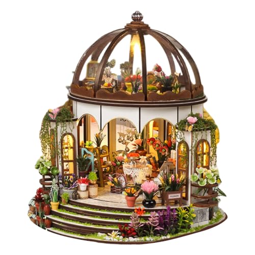 Fiorky Miniatur-Puppenhaus-Set mit Licht und hängenden Möbeln, Garten-Casa-Puppenhaus, exquisites Miniatur-Bauset aus Holz zum Basteln, als Geschenk von Fiorky