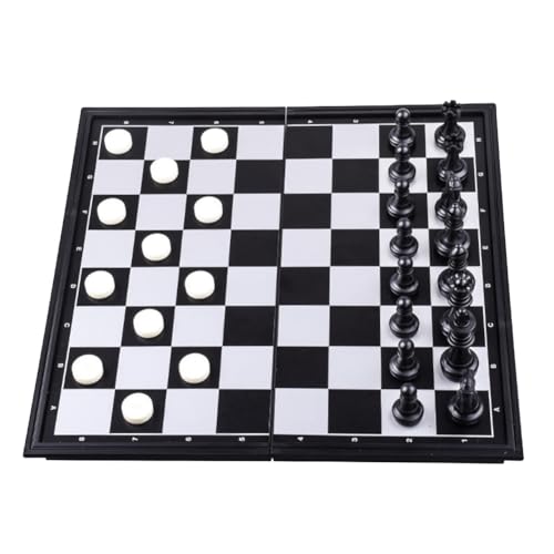 Fiorky Tragbares 3-in-1 magnetisches Klapp-Schachbrett-Set, 25,4 cm (10 Zoll) magnetische Schach-Dame, Backgammon-Set, multifunktional, mit klappbarem Schachbrett for Teenager, Erwachsene, A von Fiorky