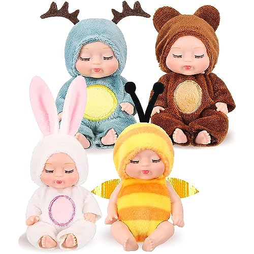 Fiotha Babypuppe, Newborn Reborn Baby, Mini-Babypuppe, 4 Stück Baby Mini Puppen, Waschbares PVC-Material, Realistische Babypuppe, Weicher Körper, Puppenspielzeug für Mädchen, Kleinkinder und Kinder von Fiotha