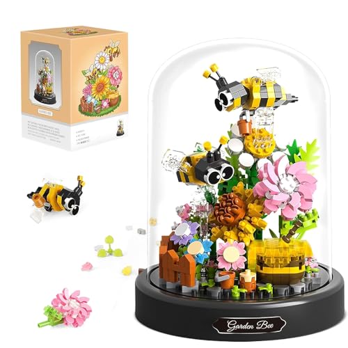 Fiotha Blumen Bausteine Set, 548 Teile Biene Blumen Micro Mini Baustein Set, Mikro Blumen Bausteine mit Schutzhülle, Blumen Insekten Bausteine, Geschenk für Kinder Erwachsene (Biene) von Fiotha