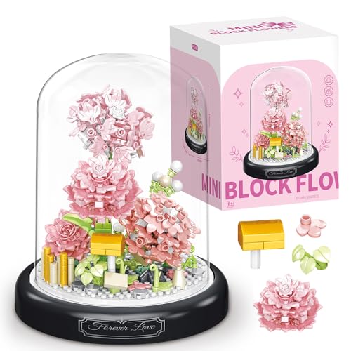 Fiotha Blumen Bausteine Set, Blumen Rosa Nelken Klemmbausteine, Mikro Blumen Bausteine, mit Staubdichte Kuppel Und Sockel, Bausteine Blumen, Geschenke für Freunde und Familie (624 Teile) von Fiotha