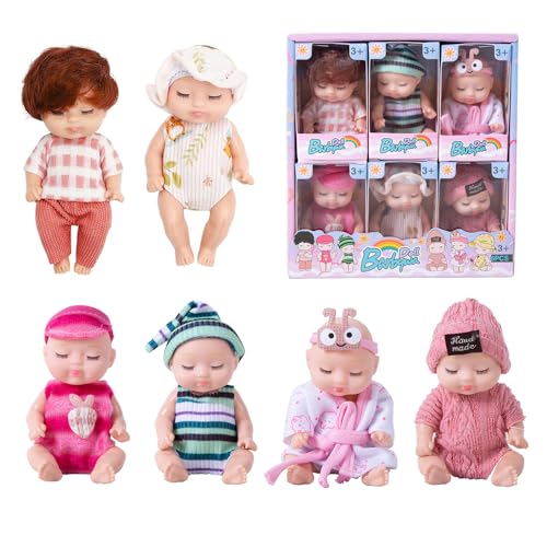 Fiotha Mini Babypuppe, Babypuppe, 6 Stück Newborn Reborn Baby, 4,3 Zoll Babypuppe, Reborn Baby, Puppen und Kleidung Set, für Mädchen, Kleinkinder und Kinder ab 3+ Jahren (Heimserie) von Fiotha