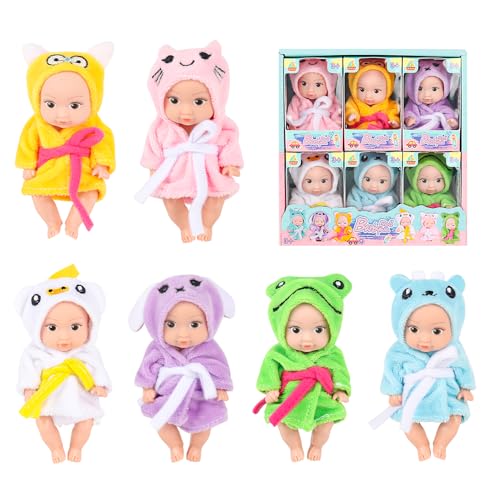 Fiotha Mini Reborn Puppen, 6 Stück 3,5 Zoll Puppe und Kleidung Set, Baby Mini Puppen, Kleine Mini PüPpchen Mit Kleidung, Puppenspielzeug für MäDchen, Kleinkinder Und Kinder von Fiotha