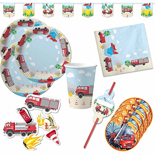 Firlefantastisch Der Partyshop Feuerwehr Partyset für 10 Kinder // Feuerwehr Dekoration 10 Kinder // Feuerwehr Partyzubehör von Firlefantastisch Der Partyshop