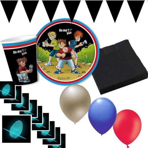 Partyset Die Drei ??? Kids für 10 Kinder mit Fingerabdruck-Sticker // Kindergeburtstag Drei Fragezeichen Partyzubehör von Firlefantastisch