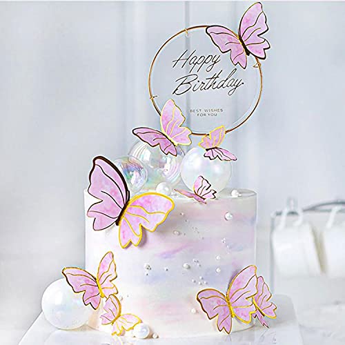 22 x rosa Schmetterlinge Cupcake-Topper mit 1 Stück Happy Birthday Draht Geburtstag Kuchen Topper Set für Geburtstag Hochzeit Party Kuchen Wand Schmetterlinge Lebensmittel Dekorationen Farbe gemischte Größen von Firot