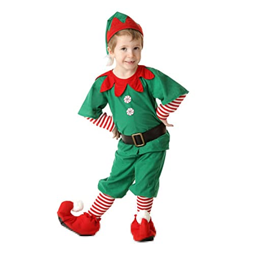 Firulab Weihnachtself Kostüm Kinder Erwachsene, komplette grüne Weihnachts-Cosplay-Kostüm-Outfit, grüne Elfenkleidung Eltern-Kind-Kostüme Santa's Helfer Cosplay für Party von Firulab