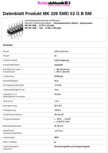 Fischer Elektronik Stiftleiste (Präzision) Anzahl Reihen: 2 MK226SMD52GBSM 10St. von Fischer Elektronik