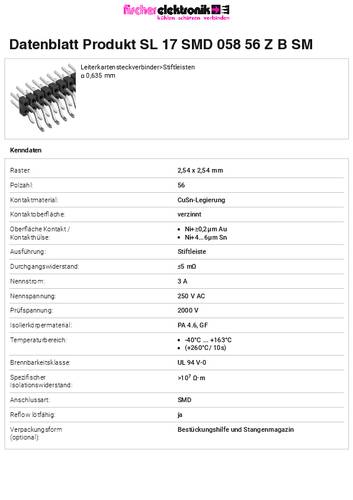 Fischer Elektronik Stiftleiste (Standard) Anzahl Reihen: 2 SL17SMD05856ZBSM 10St. von Fischer Elektronik