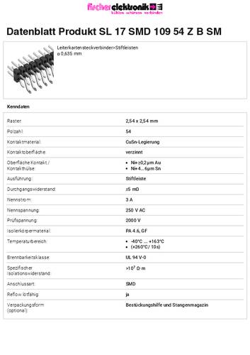 Fischer Elektronik Stiftleiste (Standard) Anzahl Reihen: 2 SL17SMD10954ZBSM 10St. von Fischer Elektronik