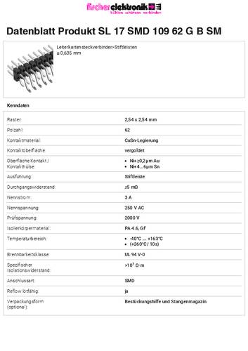 Fischer Elektronik Stiftleiste (Standard) Anzahl Reihen: 2 SL17SMD10962GBSM 10St. von Fischer Elektronik