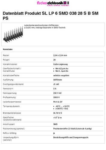 Fischer Elektronik Stiftleiste (Standard) Anzahl Reihen: 2 SLLP6SMD03828SBSMPS 10St. von Fischer Elektronik