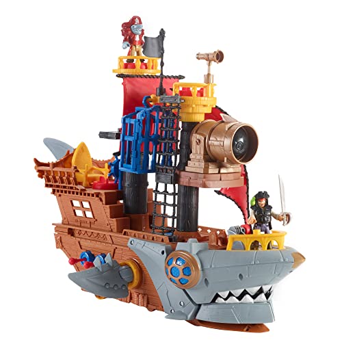 Fisher-Price IMAGINEXT Haimaul-Piratenschiff - bewegliche Flossen, Power Pad für Geheimschatz Enthüllung, Kanonen, Gefangenenbereich, Geheimversteck und Piratenfiguren, DHH61 von Fisher-Price