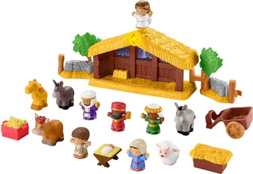 Fisher-Price Little People Krippenset - Weihnachtliches Spielset mit leuchtendem Stern und Musik, 12 Figuren und 5 Spielteilen für Kleinkinder ab 1 Jahr, HMX70 von Fisher-Price