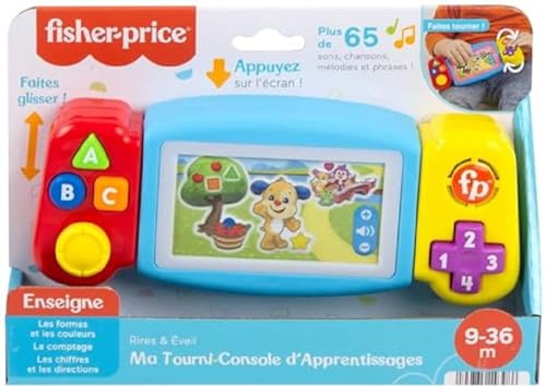 Fisher-Price Lernspaß Spielkonsole - Kinderspielzeug mit Lichtern, Geräuschen und Lernliedern, Spielzeug für Feinmotorik, Zahlen, Farben und Formen lernen, Version: Französisch, HNL50 von Fisher-Price