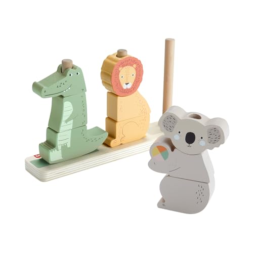 Fisher-Price Baby und Kleinkinder Stapel- und Sortiert-Tierwelt aus Holz, 10 Holzteile für die spielerische Entwicklung ab 1 Jahr, HXV04 von Fisher-Price