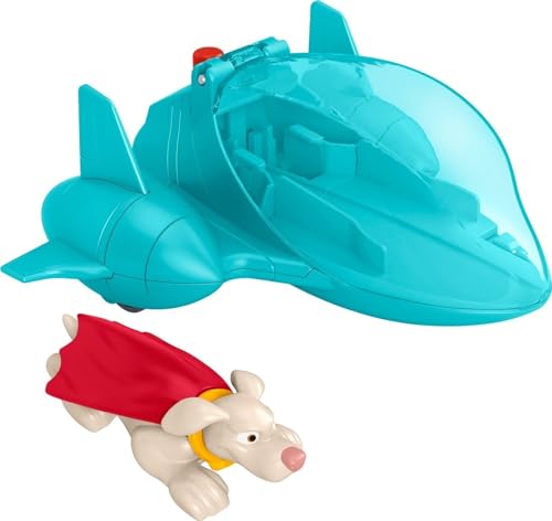 Fisher-Price DC Super Pets HGL18 - DC League of Super-Pets Krypto Figur und Superman-Jet Aufziehfahrzeug im Set, Spielzeug für Vorschulkinder ab 3 Jahren von Fisher-Price