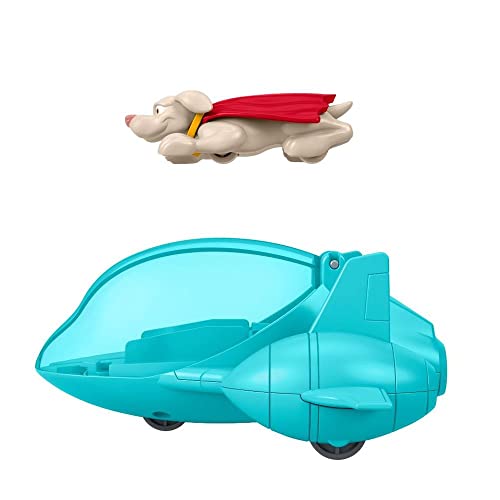 League of Super Pets Fisher-Price DC Super Pets HGL18 - DC Krypto Figur und Superman-Jet Aufziehfahrzeug im Set, Spielzeug für Vorschulkinder ab 3 Jahren von Fisher-Price