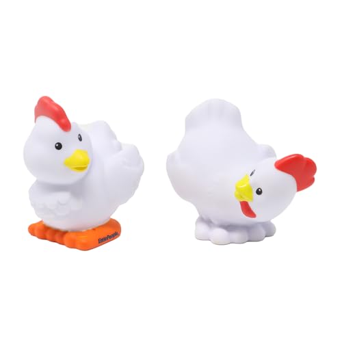 Fisher-Price Ersatzteile für Sammlerstück Little People Weihnachtskrippe Spielset FPT07 und Barnyard Farm Spielset - Ersatzpaar weiße Huhn und Hahnfiguren von Fisher-Price