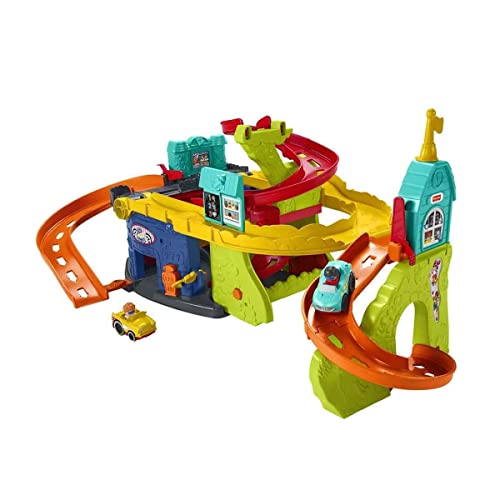 Fisher-Price HBD77 - Little People Sitz & Steh Hochhausrennbahn – 2-in-1-Spielset und Fahrzeug, Autorennbahn-Spielzeug, Geschenkset für Kleinkinder ab 1,5 Jahren von Fisher-Price