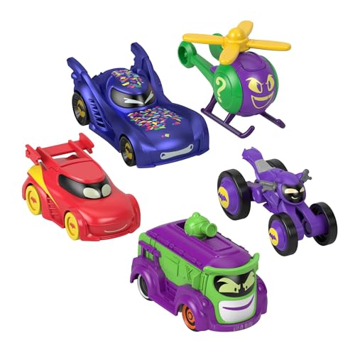 Fisher-Price DC Batwheels Spielzeugautos im Maßstab 1:55, 5er-Pack, Bam Batmobil, Redbird, Prank, Bibi und Quizz, Batcast Metal Die-Cast-Fahrzeuge, ab 3 Jahren, HML21 von Fisher-Price