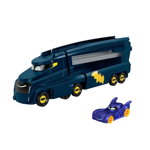 Fisher-Price DC Batwheels Spielzeug-Transporter und Auto, Bat-Großtransporter mit Rampe und Bam das Batmobil, Maßstab 1:55, Die-Cast Spielzeug-Fahrzeug, ab 3 Jahren, HMX07 von Fisher-Price