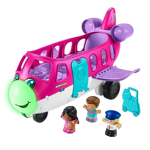 Little People Barbie-Spielzeugflugzeug mit Lichtern, Musik und 3 Figuren, Traumflugzeug, Kleinkinderspielzeug, mehrsprachige Version, HRC38 von Fisher-Price