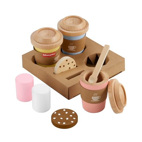 Fisher-Price Rollenspielset, Coffee-to-Go-Set aus Holz, Kaffeetassen und Leckereien für Kindergartenkinder ab DREI Jahren, HXT85 von Fisher-Price