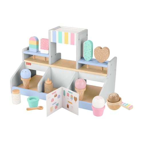 Fisher-Price Eisdielen-Spielset für Kindergartenkinder aus Holz, 18 Holzteile für Rollenspiele ab 3 Jahren, HXV21 von Fisher-Price